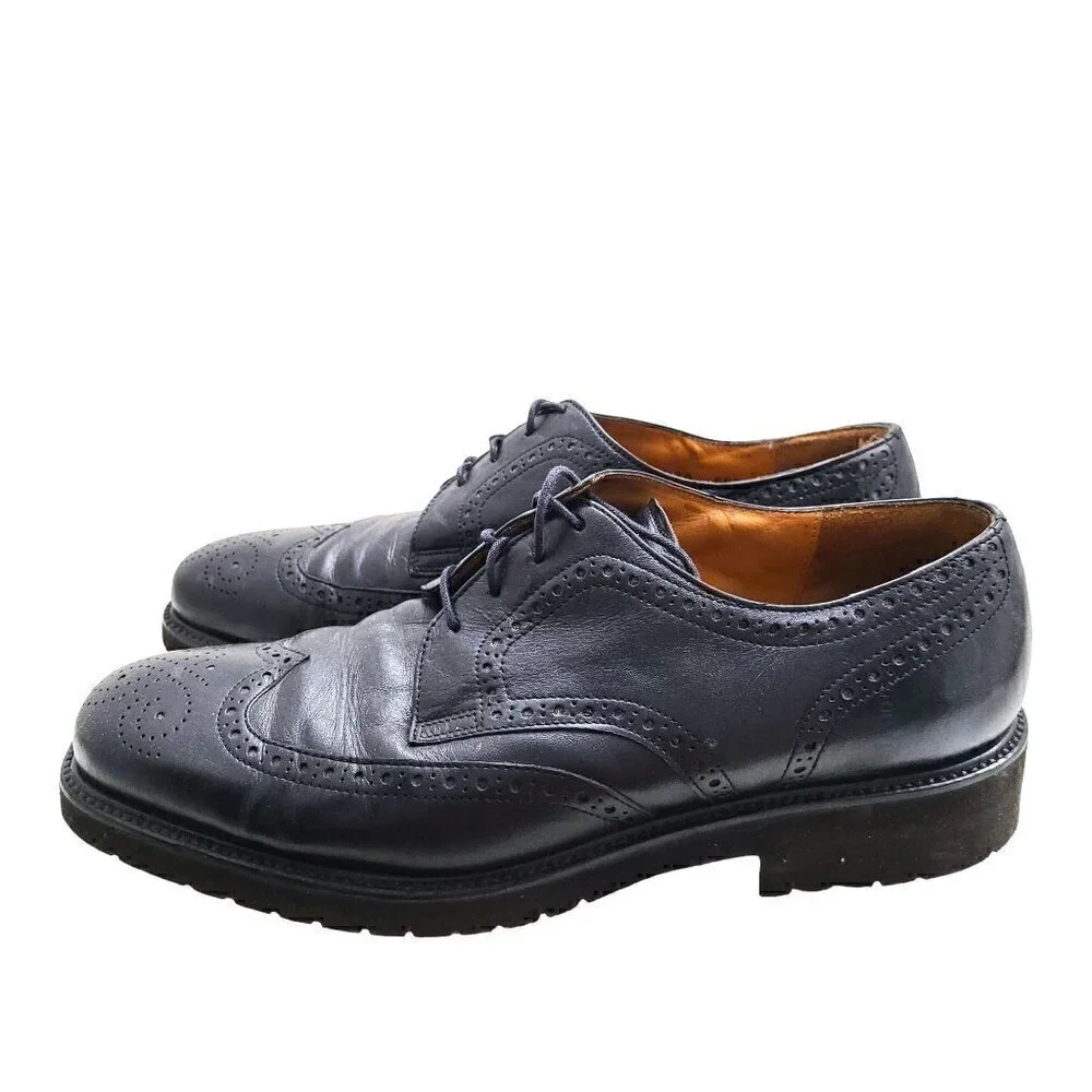 Bally Black Leather Derby Brogue Wingtip Oxford Shoes Lace Up